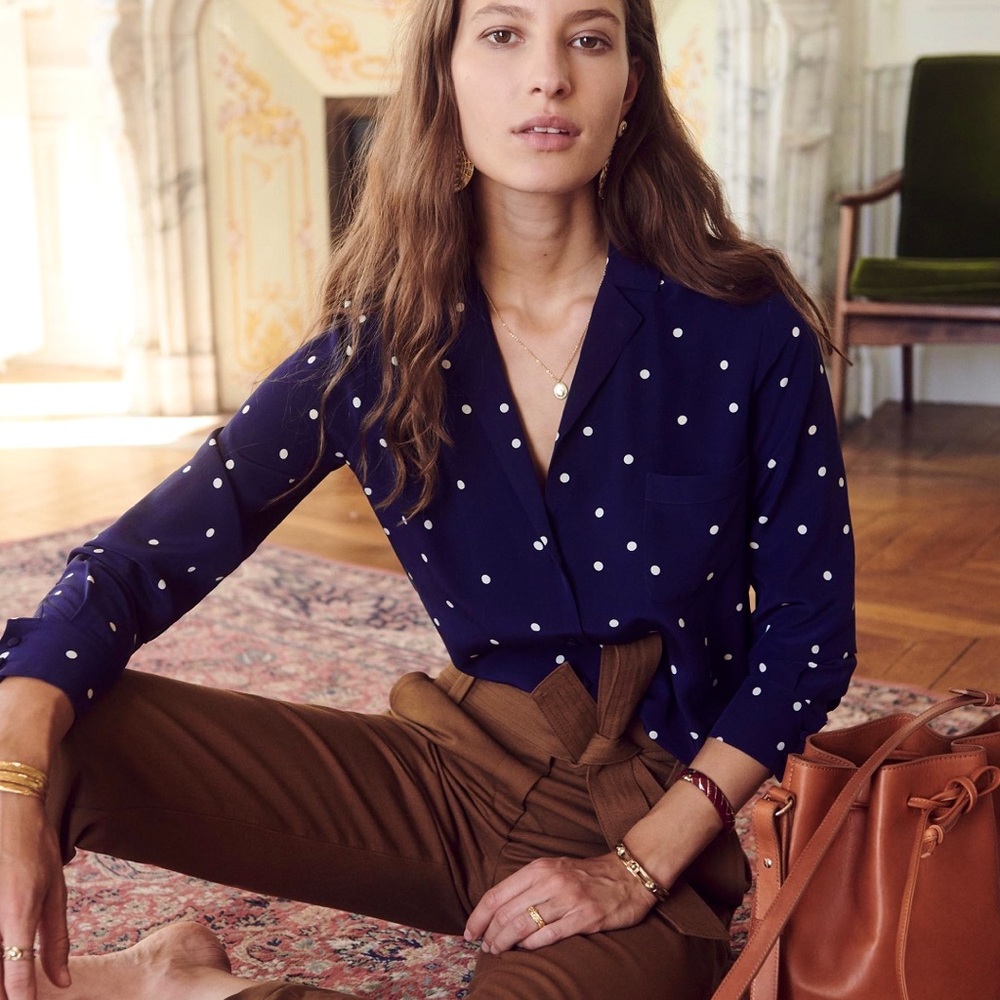 Sezane out of stock Florence Chemise dark blue with white dots, size 34